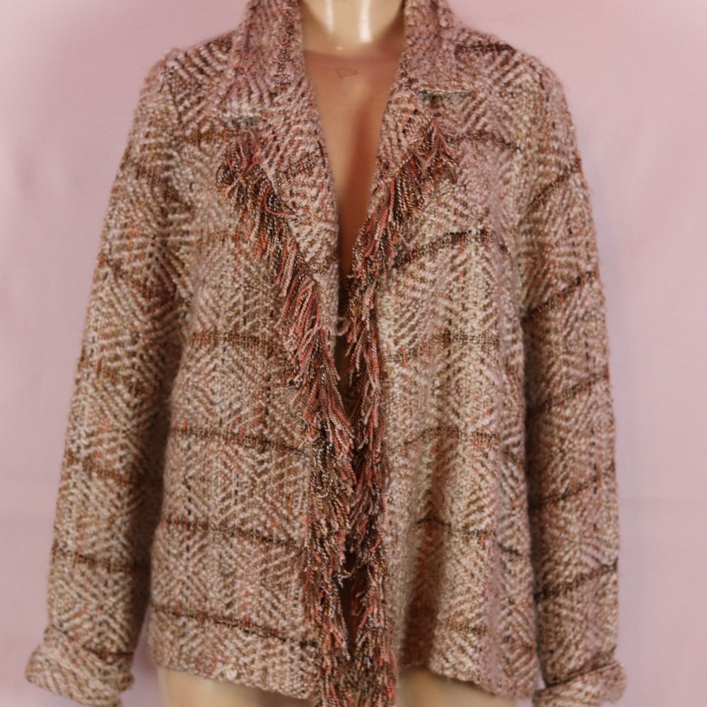 Chicos Beige Multi Color Open Front Cardigan Med - image 2